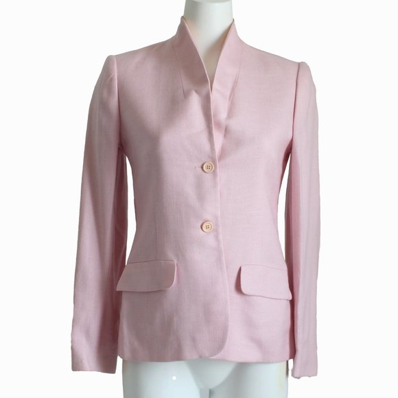 Halston Jacket Pink Linen Shawl Collar Blazer Vintage - Picture 6 of 9